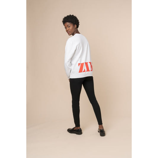 ZIM "Ruby Radiance" White Crew Neck Sweater (Unisex)